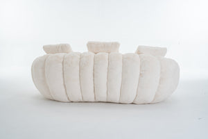 Floral-Shaped Beige Two-Seater Sofa with Ultra-Soft Faux Fur