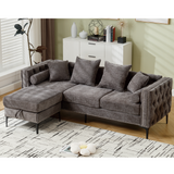 L Shaped Sectional Sofa, Chenille, Dark gray