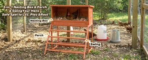 3-in-1 Nesting Boxes for Chickens with Perch and Swing