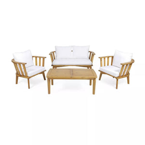 4-Pieces Acacia Wood Patio Furniture Set with Cushions
