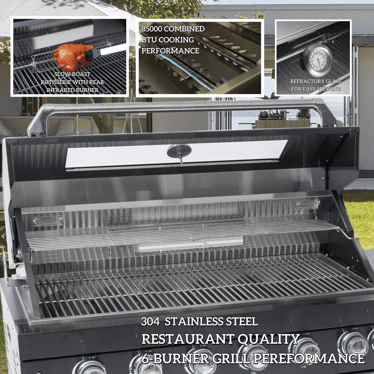 108-Inch 6-Burner Deluxe Outdoor Kitchen Grill