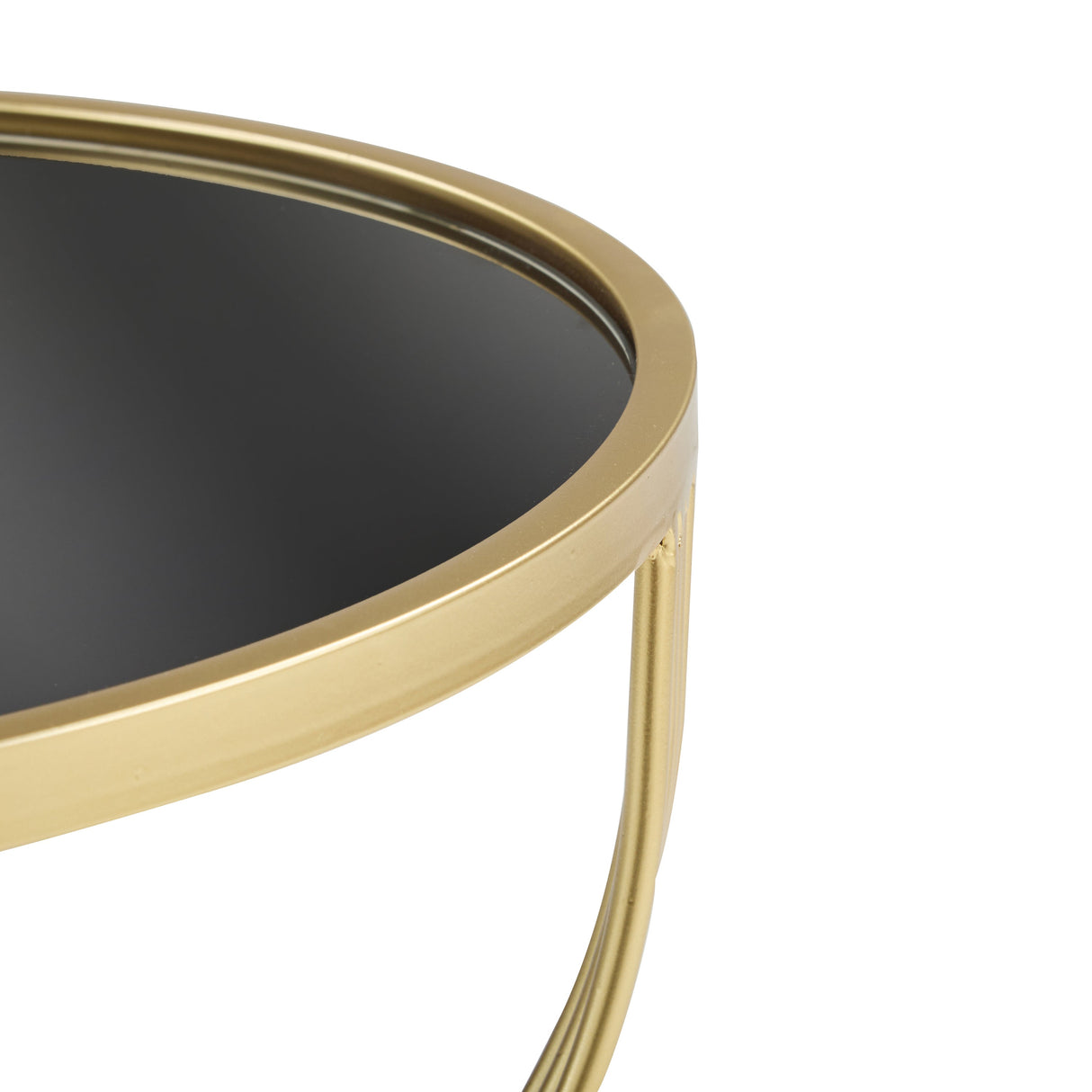 Modern Side Table with Golden Metal Frame and Black Mirror Top