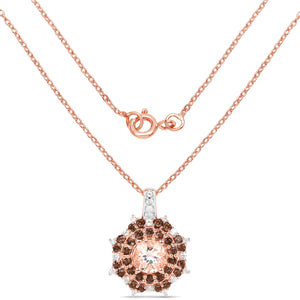 18K Rose Gold Plated 1.61 Carat Genuine Morganite, Smoky Quartz and White Zircon .925 Sterling Silver Pendant