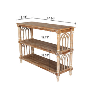 Rustic 3-Tier Console Table with Gothic-Inspired Details