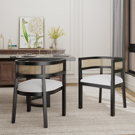 Barrel Dining Chair with Rattan Back, Set of 2