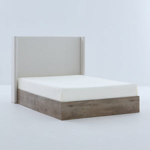 Shelton Upholstered Wingback Bed with 54-inch High Headboard in Textured Ivory Canvas Chenille