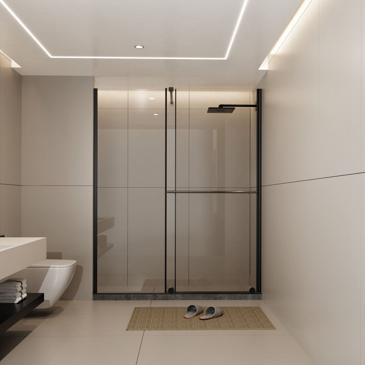 Glass Shower Door with Stainless Steel Handle - Black