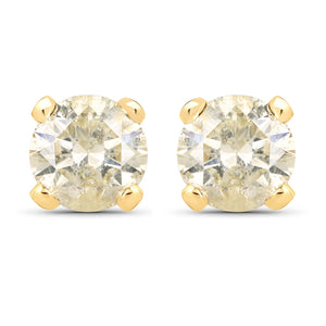 0.98 Carat Genuine LB Diamond 14K Yellow Gold Earrings