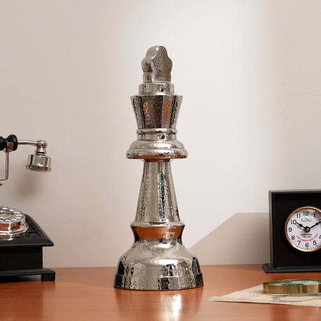 Decorative-Hammered-Nickel-Finish-Chess-King-Sculpture-–-Elegant-Table-Accent-(5.5x5.5x14')-