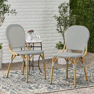 Outdoor Rattan and Aluminum Armless French Bistro Chairs (Set of 2) - Dark Gray
