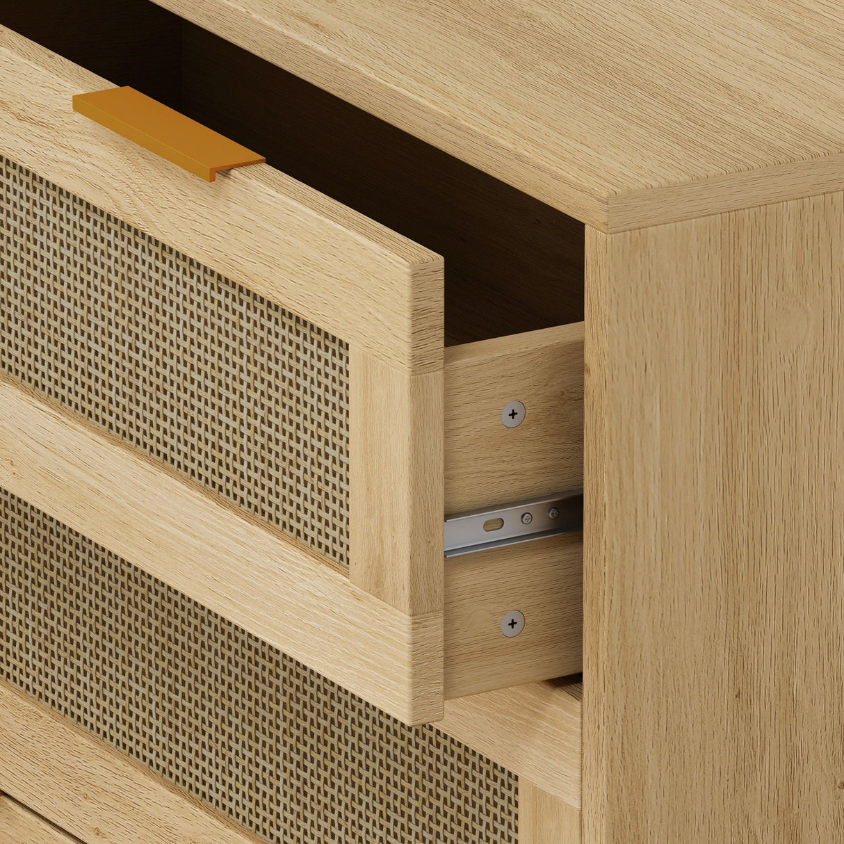3 Drawer Storage Cabinet With Rattan Drawers For Bedroom, Living Room - Oak