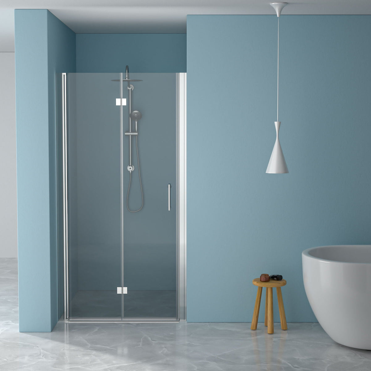 Fold Frameless Shower Door With Tempered Glass