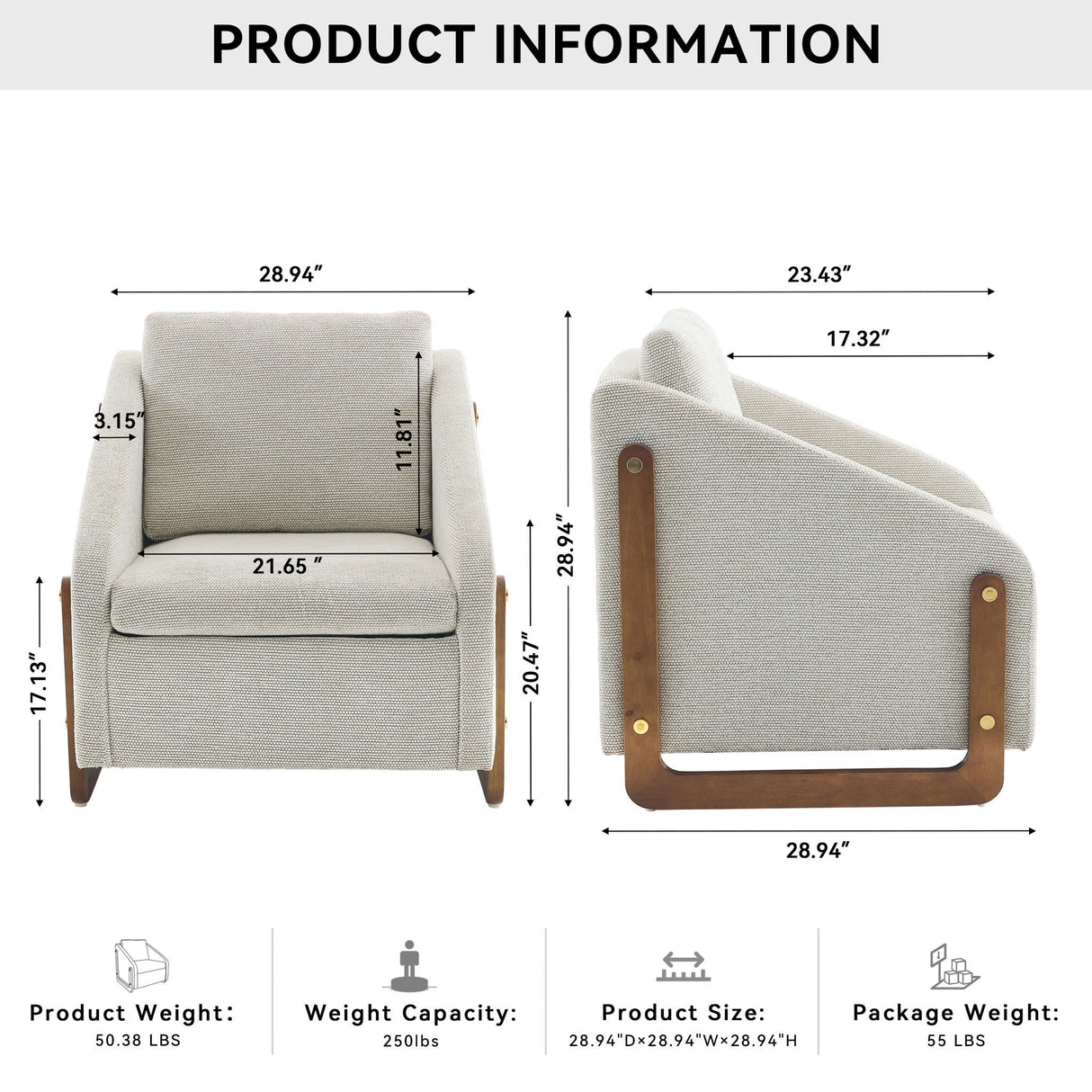 Modern Upholstered Armchair With Wooden Side Frame