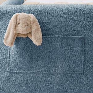 Twin Size Upholstered Platform Bed with Cute Rabbit Ear Shaped Headboard, with Safety Rail and Pocket, Boucle Fabric
