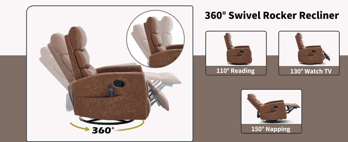Heat Massage Manual Recliner Chair with Rocker and Swivel