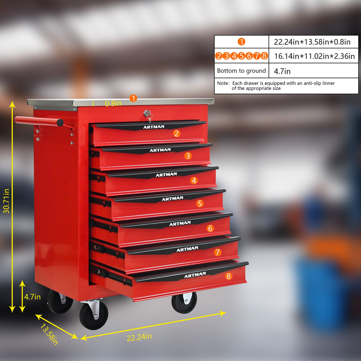 7 Drawers Multifunctional Tool Cart with Wheels