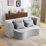 Queen Size Modern Light Grey Floor Sofa with 4 Pillows