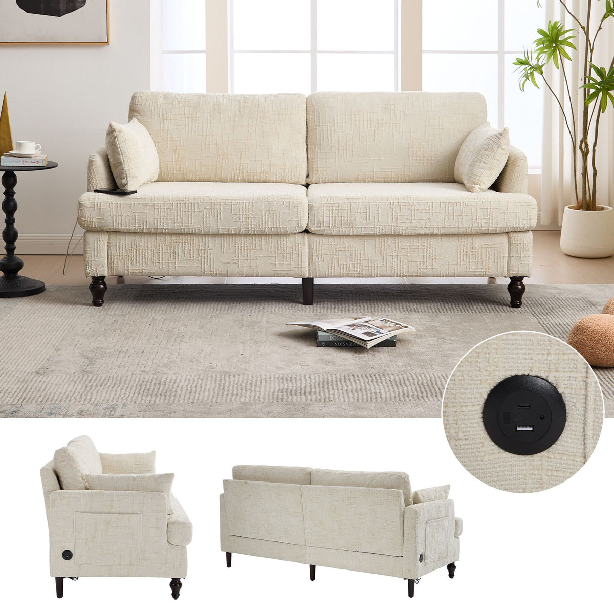 2 Seater Sofa With LED Light, USB Charging Port, And Storage Bag