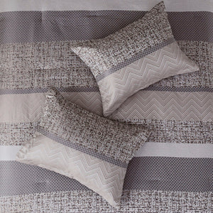 7 Piece Jacquard Comforter Set Grey/Taupe California King