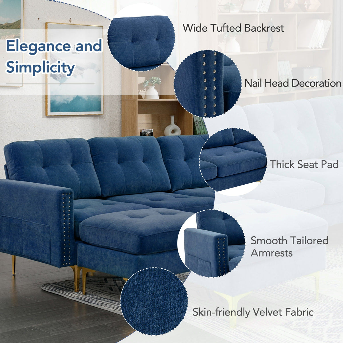 Modern L - Shape Convertible Sectional Sofa With Movable Ottoman