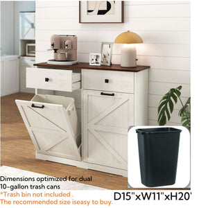 Double Tilt Out Trash Cabinet With Hideaway Drawer And Barn Door Style