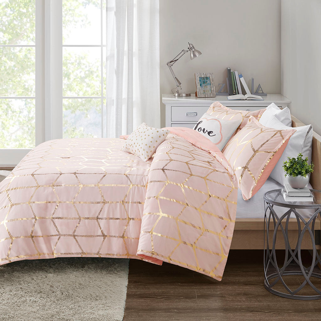 Metallic Full/Queen Printed Comforter Set