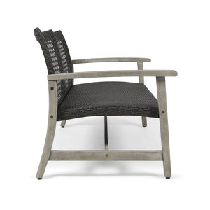 Hampton - Outdoor Wood And Wicker Loveseat - Gray