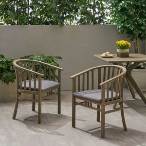 Outdoor Wooden Dining Chairs With Cushions (Set of 2)