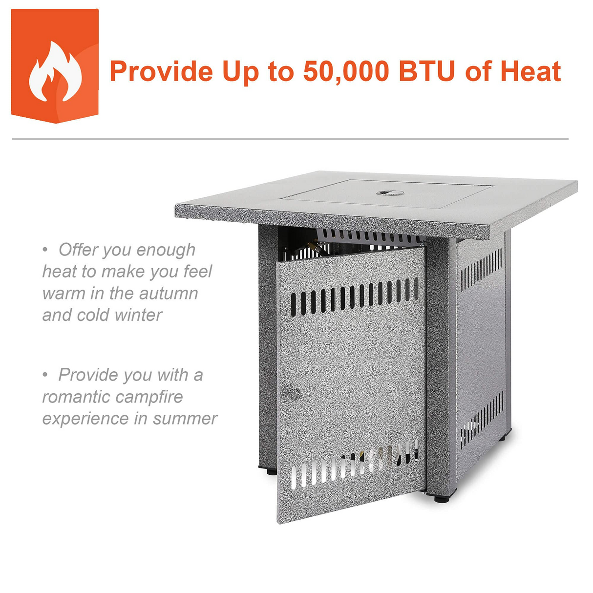 28' 50000 BTU Silver Outdoor Propane Gas Fire Pit Table
