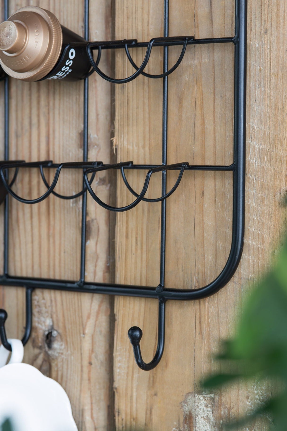 Floating Coffee Bar Shelf With Coffee Pod Holder, Hooks And Storage Shelf - Black