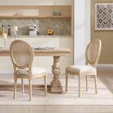 French Country Dining Chairs Set of 2 Upholstered with Rattan Back