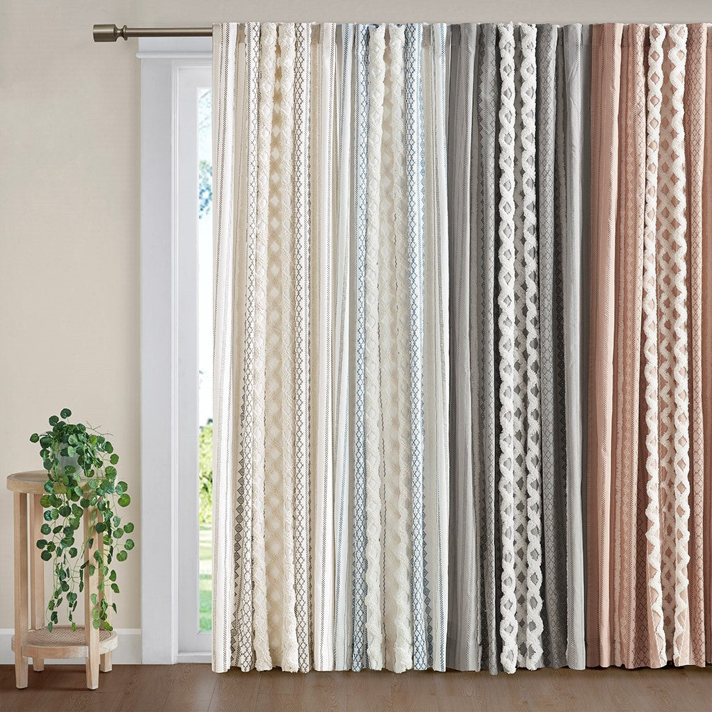 Cotton printed curtain panel with chenille stripe and lining
