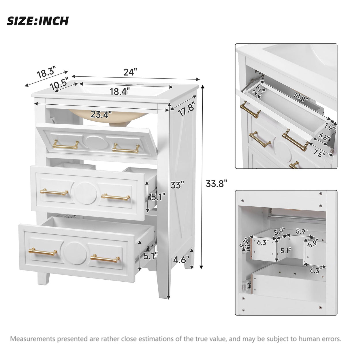 Bathroom Vanity With Sink, Free Standing 3 Drawer Storage Cabinet