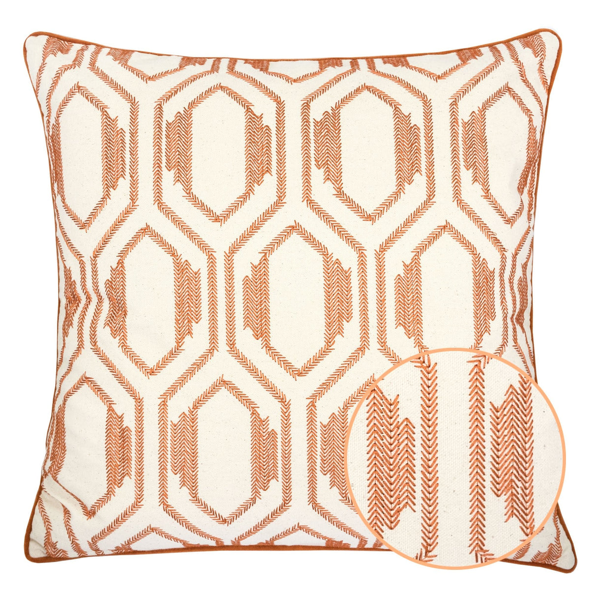 Geometric Embroidered Cotton Throw Pillow