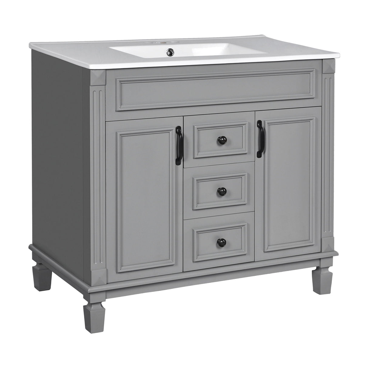Bathroom Vanity With Top Sink, Mirror Cabinet, 2 Soft Closing Doors & 2 Drawers