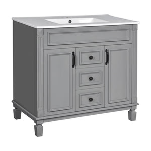 Bathroom Vanity With Top Sink, Mirror Cabinet, 2 Soft Closing Doors & 2 Drawers