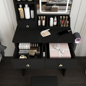 Modern Small Vanity Desk With 3 LED Lighting Modes, 3 Drawers