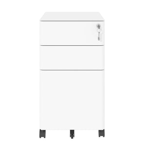 3-Drawer Mobile File Cabinet With Lock, On Wheels, Two Shallow & One Deep Drawer For Office/Home, Fully Assembled - White