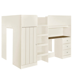 Loft Bed With Built In Wardrobe, Desk, Shelves, And Drawers