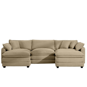 Modern Oversized Modular Cushion Sofa With Ottoman, Low Back, Deep Seating Sofa Set