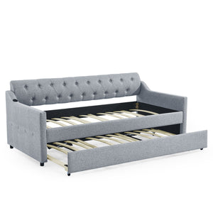 Size Upholstered Daybed With Trundle And USB Charging Armrest