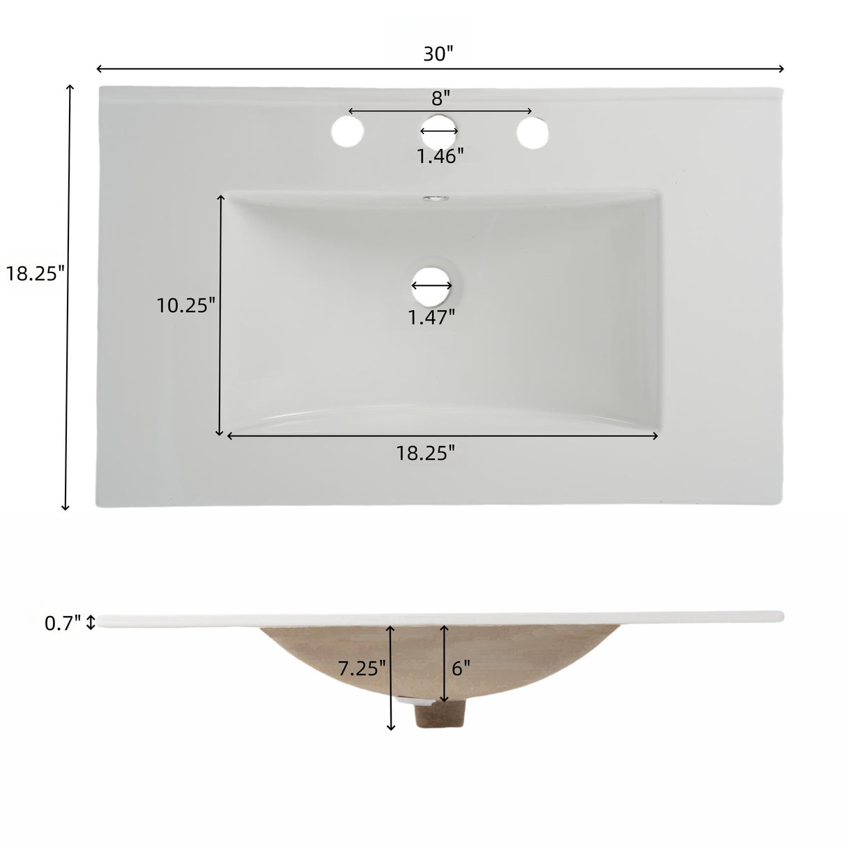 White Fluted Bathroom Vanity with Ceramic Sink and Soft Close Drawers