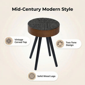 Round Coffee Table With Carved Top For Living Room