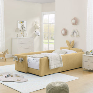 Cute Rabbit Ear Upholstered Platform Bed Frame With Safety Rail