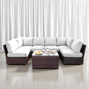 Comfortable Modern Patio Rattan Sectional Set With Cushions