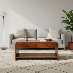 Solid Wood Aspen Slim Coffee Table, 4 Drawers, 1 Open Slot