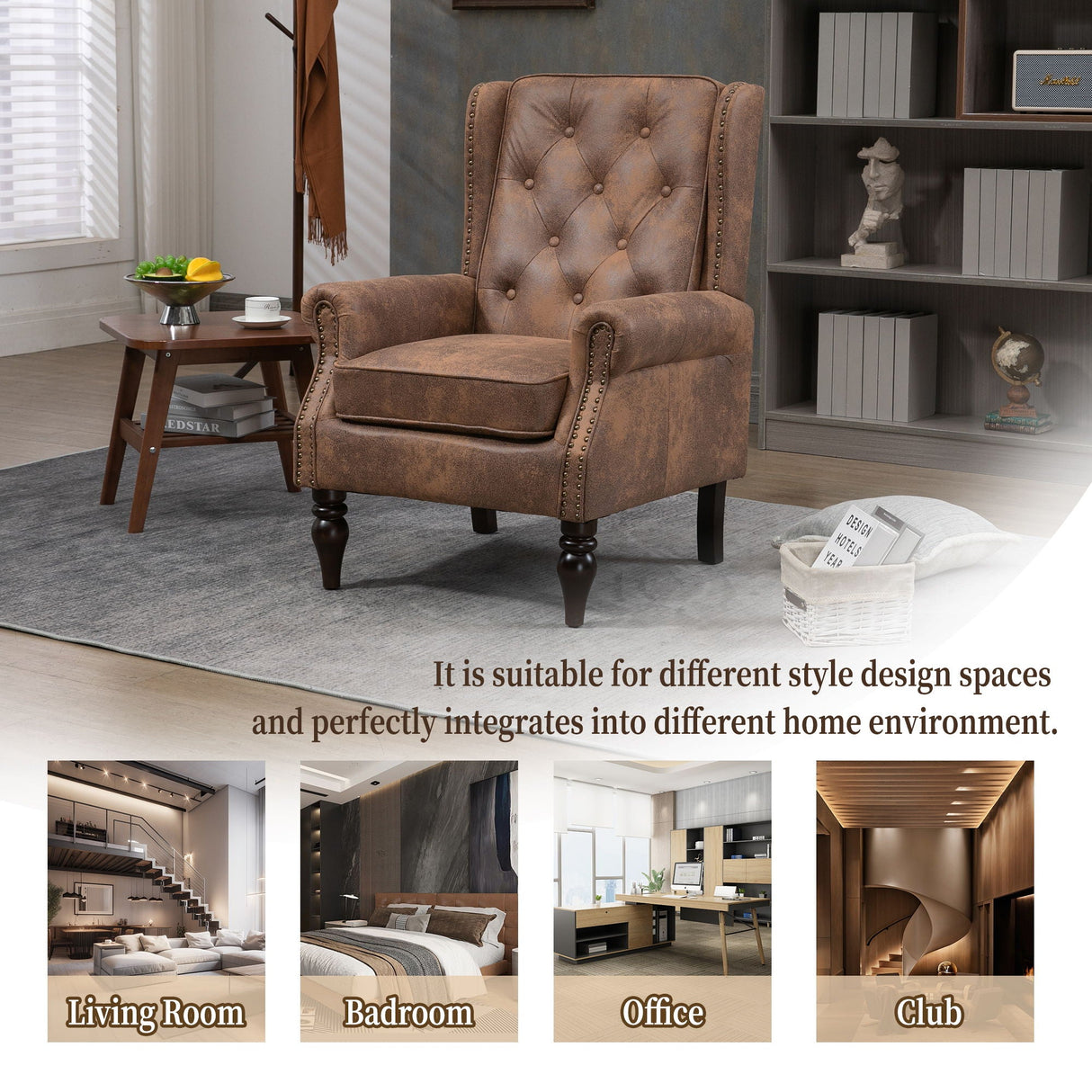 Modern Accent Armchair With Sturdy Wood Legs