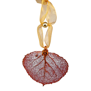 Copper Aspen Leaf with Sheer Ribbon Ornament