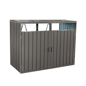 Outdoor Metal Garbage Bin Shed for Two Trash Cans