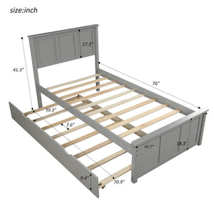 Platform Bed With Twin Trundle And Frame, Twin Size - Gray